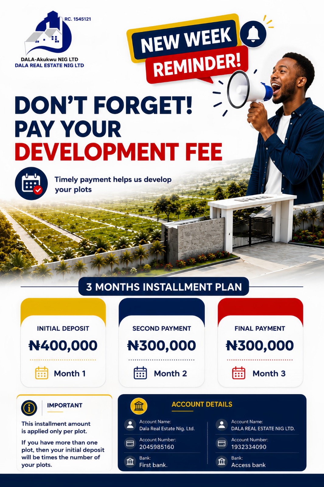 Dala Real Estate development fee and official account reminder